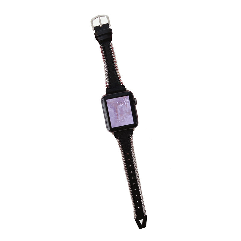Leather Strap Comfortable Handmade Chain for Apple Watch-Black