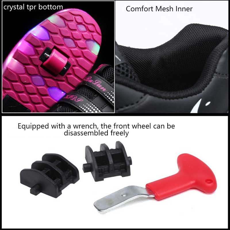 Rechargeable LED Light Shoes Roller Skates for Kids-028 Pink