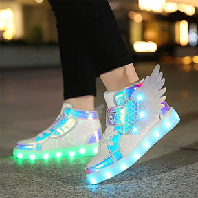 Kids Light up Shoes LED High Top Wings Sneakers-Wihte