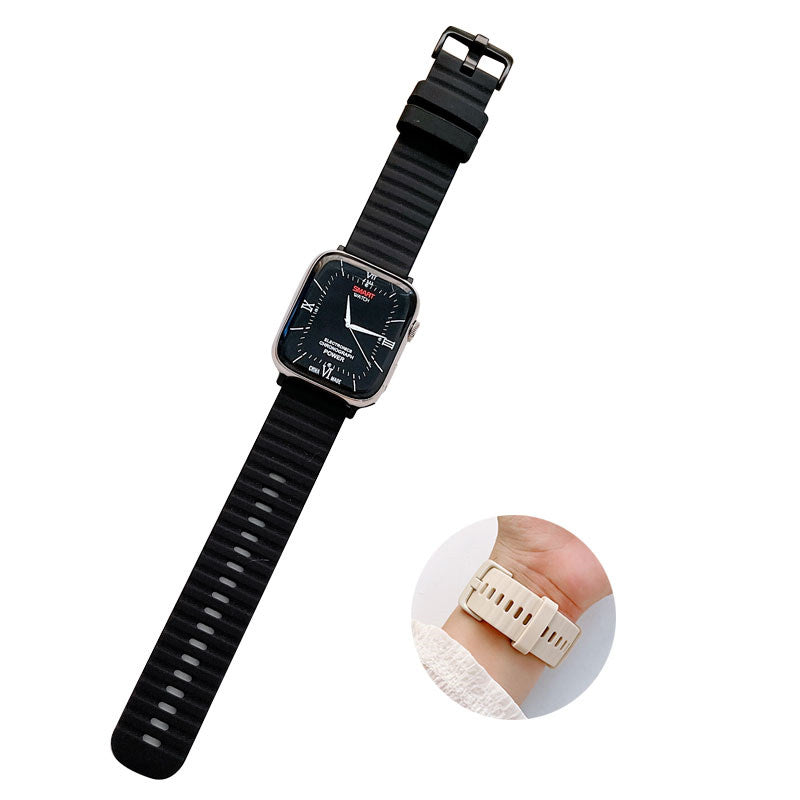 Silicone Wave Pattern Watch Band Compatible with Apple Watch- Black