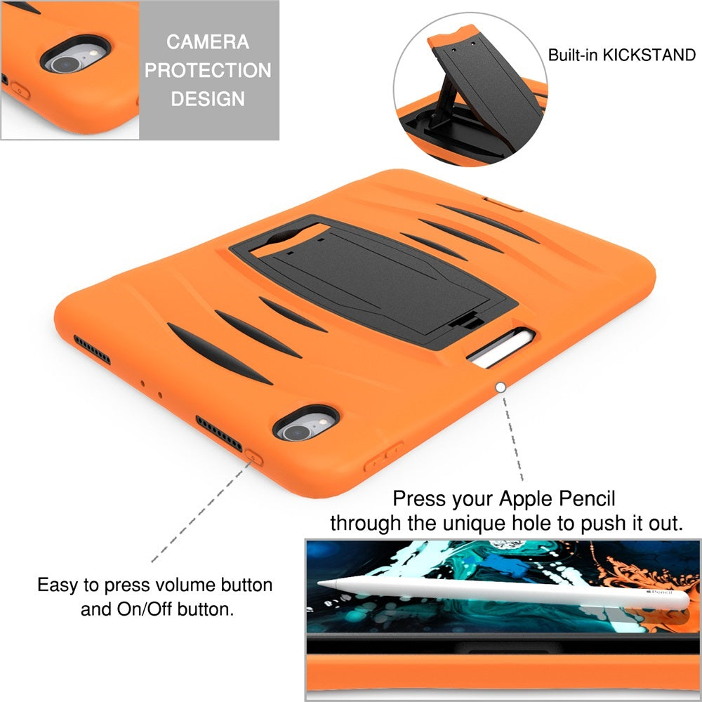 Shock Wave Kickstand Case Anti-Fall Protection With Pencil Holder For iPad Pro12.9 (2018)-Orange