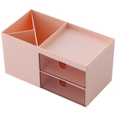 Plastic Cosmetic Storage Box Office Desk Multi-Functional Organizer -Pink