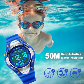 Kid Sport Outdoor Waterproof Electronic Watches with LED Light-Blue