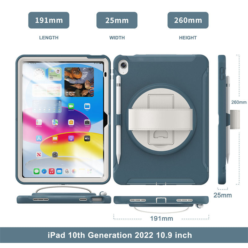Tablet Case For iPad 10th with 360¡ã Kickstand/Hand Strap Shockproof-Blue2