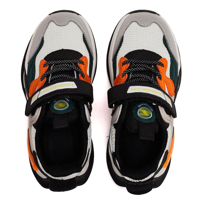 Boys Sneakers Breathable Mesh Lightweight Velcro Athletic Shoes-Beige Black