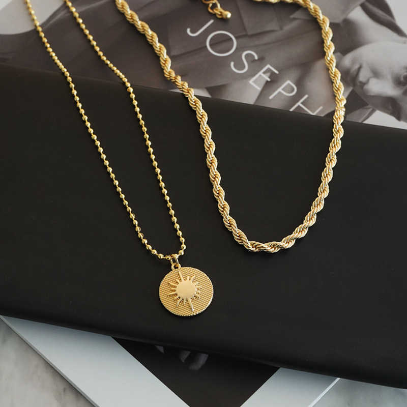 Gold Layered Necklace Thick Chain Personalized Cuban Coin Pendant For Women Girls-N21022