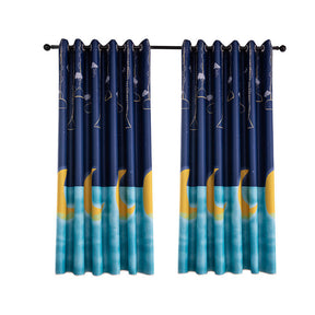 2 Panels Star Moon Window Curtain For Bedroom 39X78in-Blue