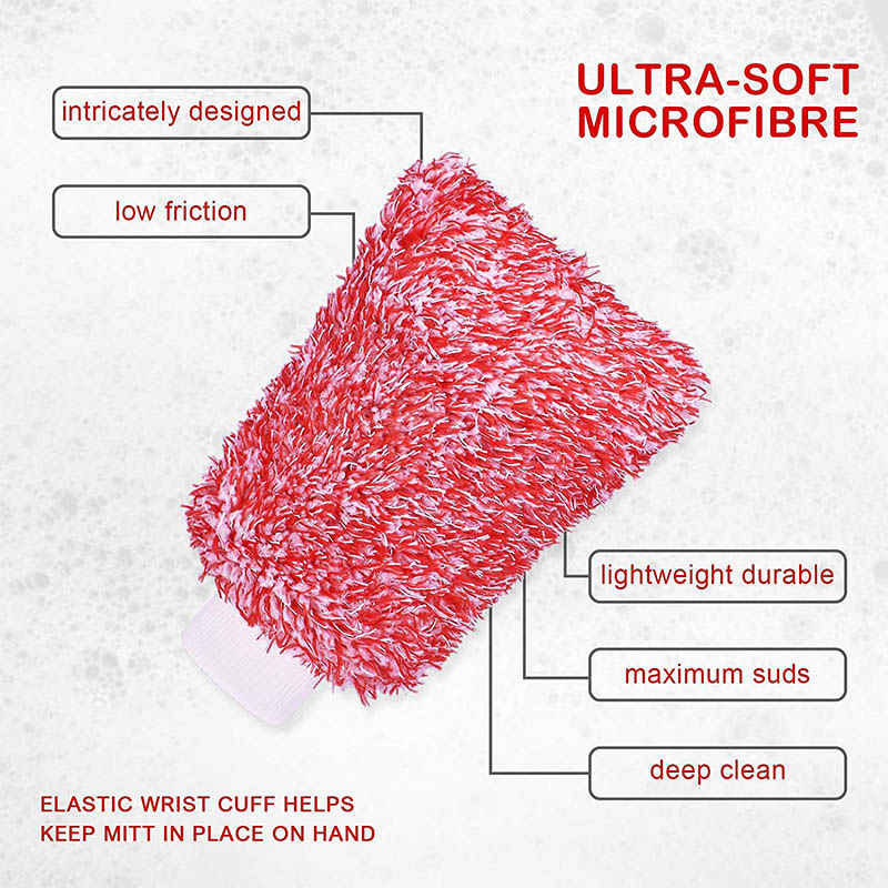 Microfiber Car Wash Mitt Strong Absorbent Car Detailing Gloves-Red