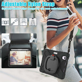 OnePieceB iPad Case For iPad Mini 6 Rugged Shockproof Case With Holder and Shoulder Strap-Black