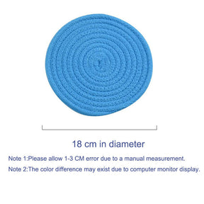 3 Pcs Potholders Colorful Cotton Thread Weave Stylish Coasters Heat Insulation Table Mat by Diameter 18CM-Blue