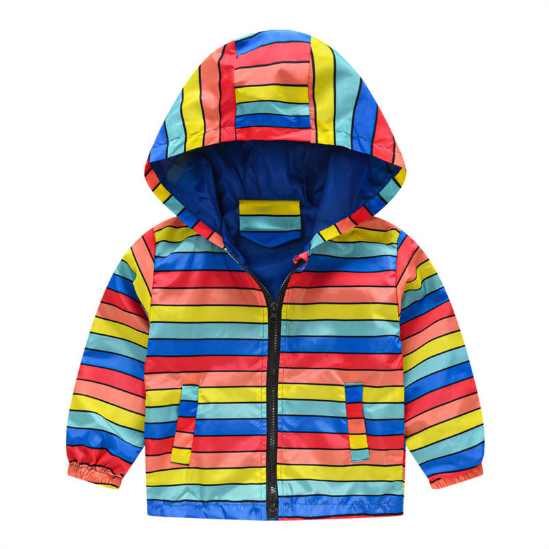 Toddler Boys Girls Cartoon Print Zip Jacket Hooded Trench Kids Casual Coats-7