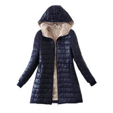 Lookbook Womens Hooded Sherpa Fleece Jacket Winter Warm Coat-Navy