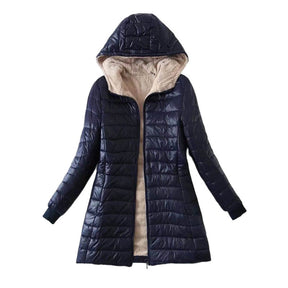 Lookbook Womens Hooded Sherpa Fleece Jacket Winter Warm Coat-Navy