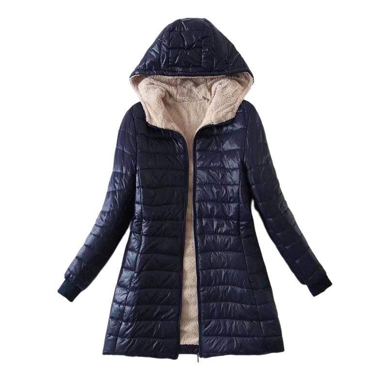 Lookbook Womens Hooded Sherpa Fleece Jacket Winter Warm Coat-Navy