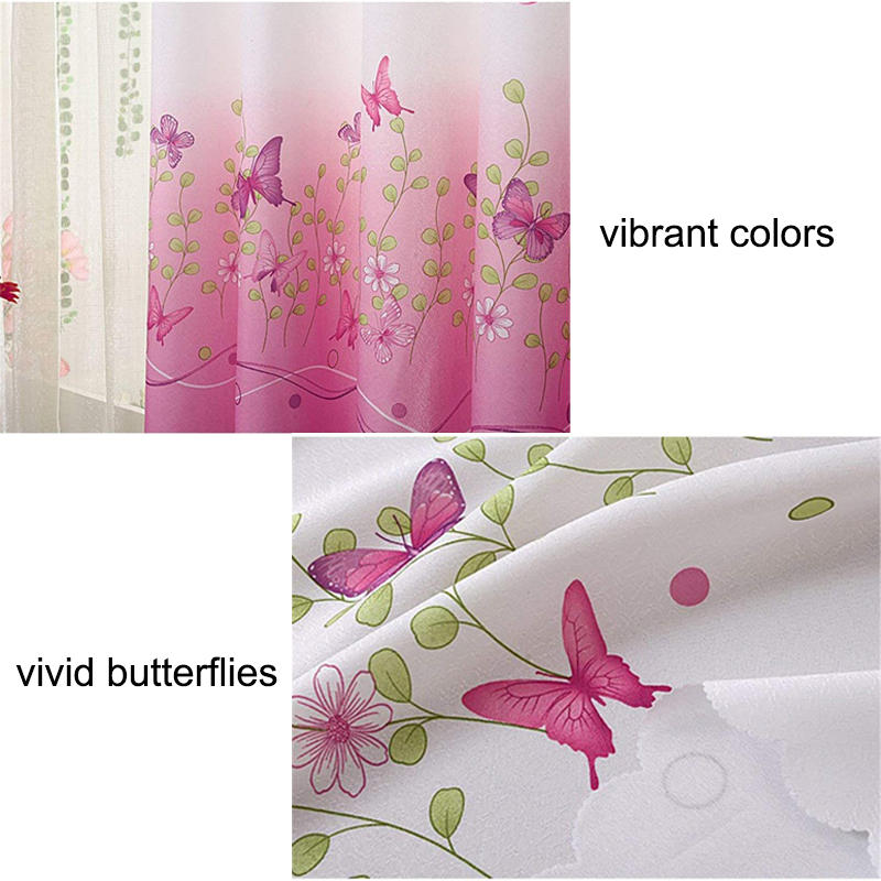 2 Panels Butterfly Flowers Printed Curtains for Girls Room 39 x 78 Inch