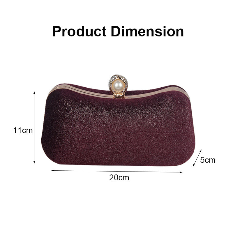 Velvet Evening Bags for Women With Flower Rhinestone Pearl for Party Wedding-WineRed