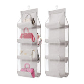 2 Pcs Hanging Purse Organizer 8 Easy Access Pockets for Wardrobe-Grey