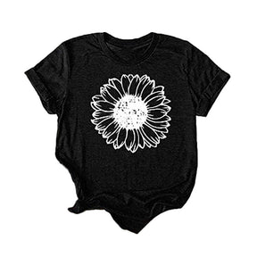 Womens Sunflower Summer Short Sleeve T-shirt Loose Casual Top-Black