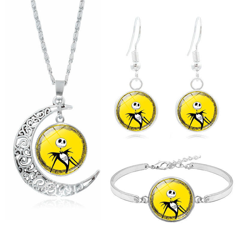 The Nightmare Before Christmas Moon Pendant Necklace Earrings Bracelet Charms Gift Set-10