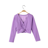 Kids Long Sleeve Wrap Tops Leotards for Girls Dance Ballet Cardigan Bolero-Purple
