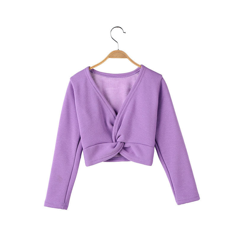 Kids Long Sleeve Wrap Tops Leotards for Girls Dance Ballet Cardigan Bolero-Purple