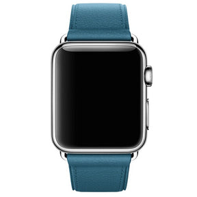 Litchi Pattern Leather Replacement Watch Band For iWatch Series SE/6/5/4/3/2/1-SeaBlue