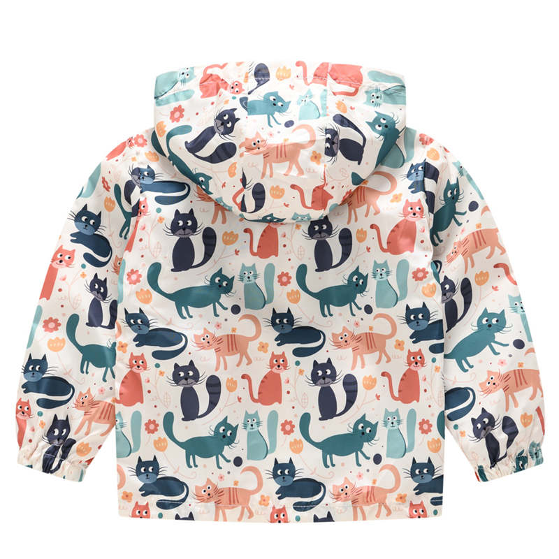 Toddler Boys Girls Cartoon Print Zip Jacket Hooded Trench Kids Casual Coats-12