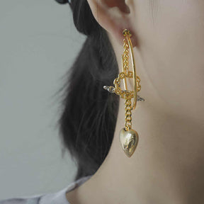 C-shaped Chain Earrings Love Pendant Two Tone Earrings