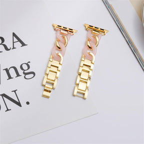 Fashion Resin Watch Band Bracelet Stitching Strap for Apple Watch Series SE/6/5/4/3/2/1-Gold+Pink