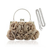 Roses Clutch Purse Satin Money Clip Evening Handbag-Apricot